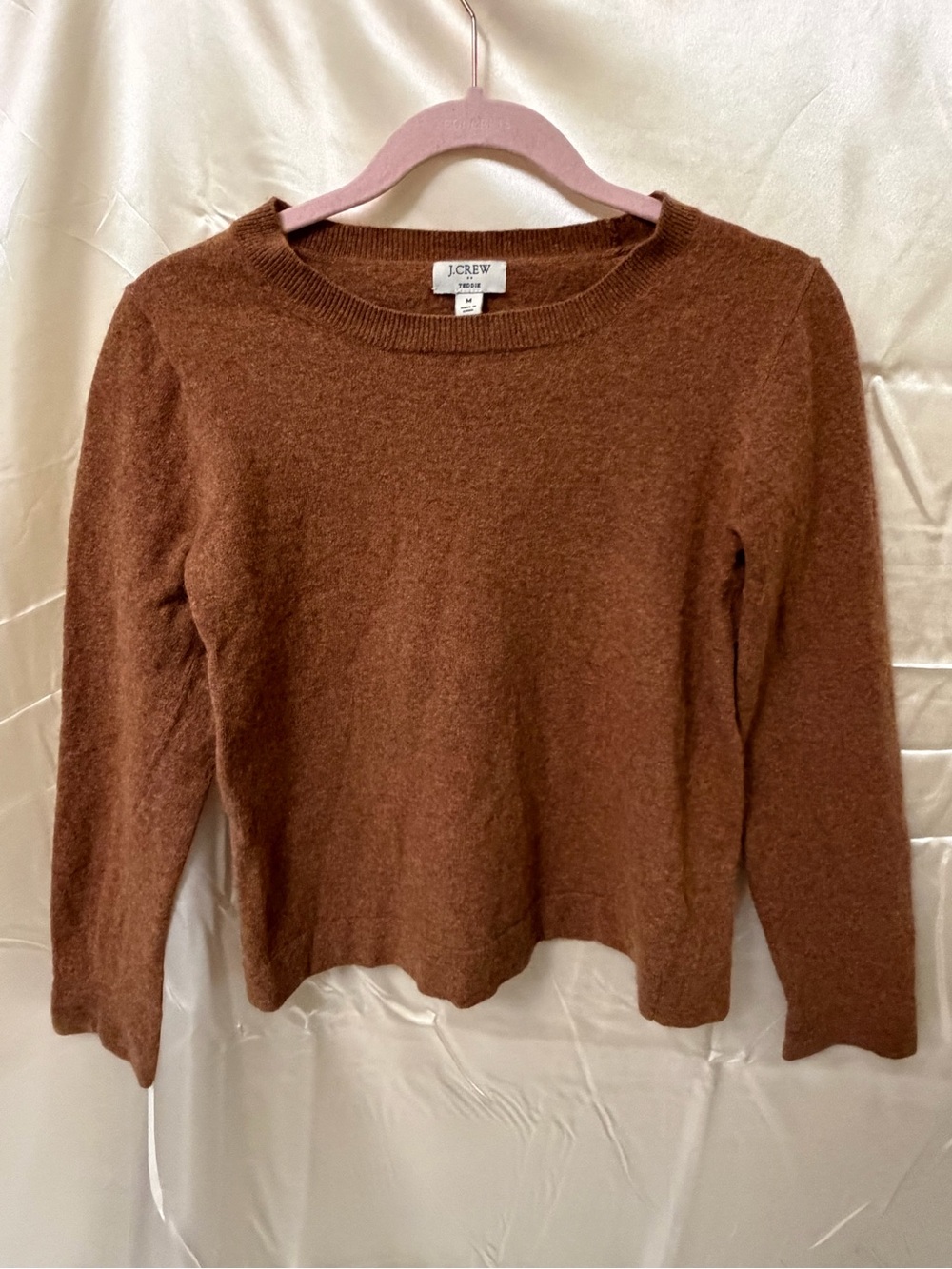 J.Crew Teddie Sweater Medium Brown Wool Blend Crewneck Pullover Soft Cozy
